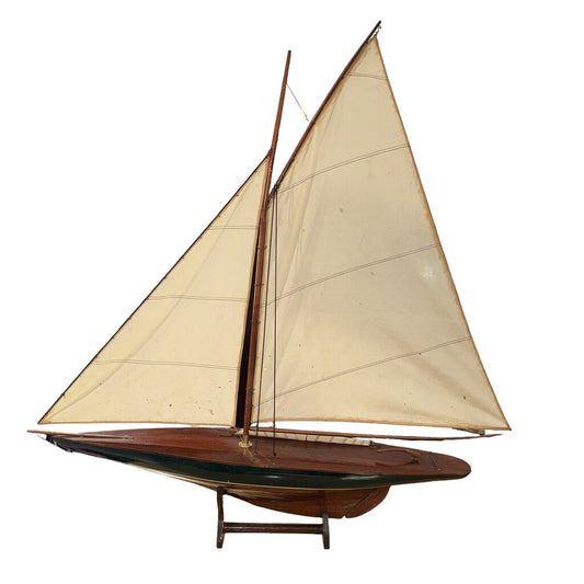 Vintage 1901 Sail Pond Yacht Model 43" Cup Contender Sailboat w/ Stand 43Lx6Wx43H
