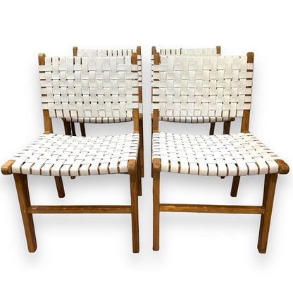 Gallagher White Leather Teak Dining Chairs (Set of 4) BRAND NEW, Out of the Box