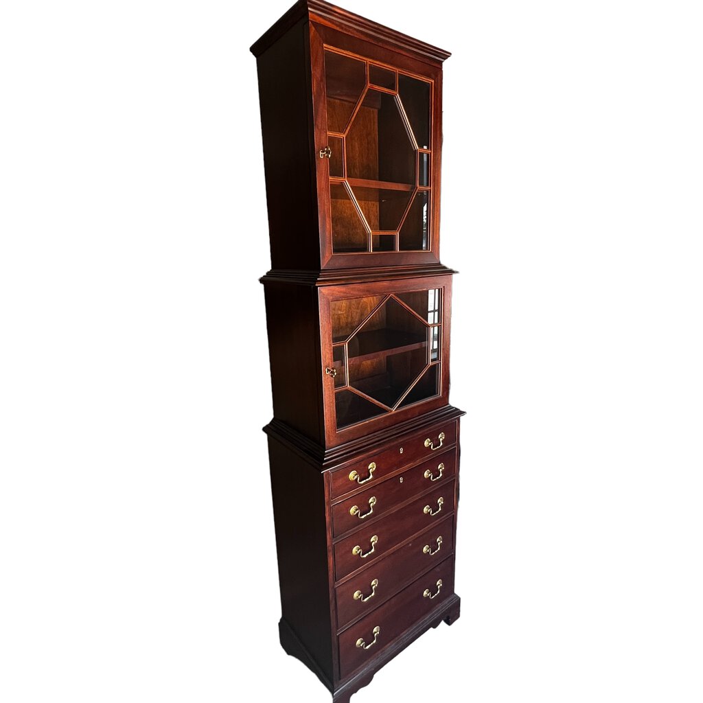 Hickory Chair Company Chest of Drawers Curio Cabinet 7' tall, 26" wide Custom Made Piece - One of a Kind - Made in USA