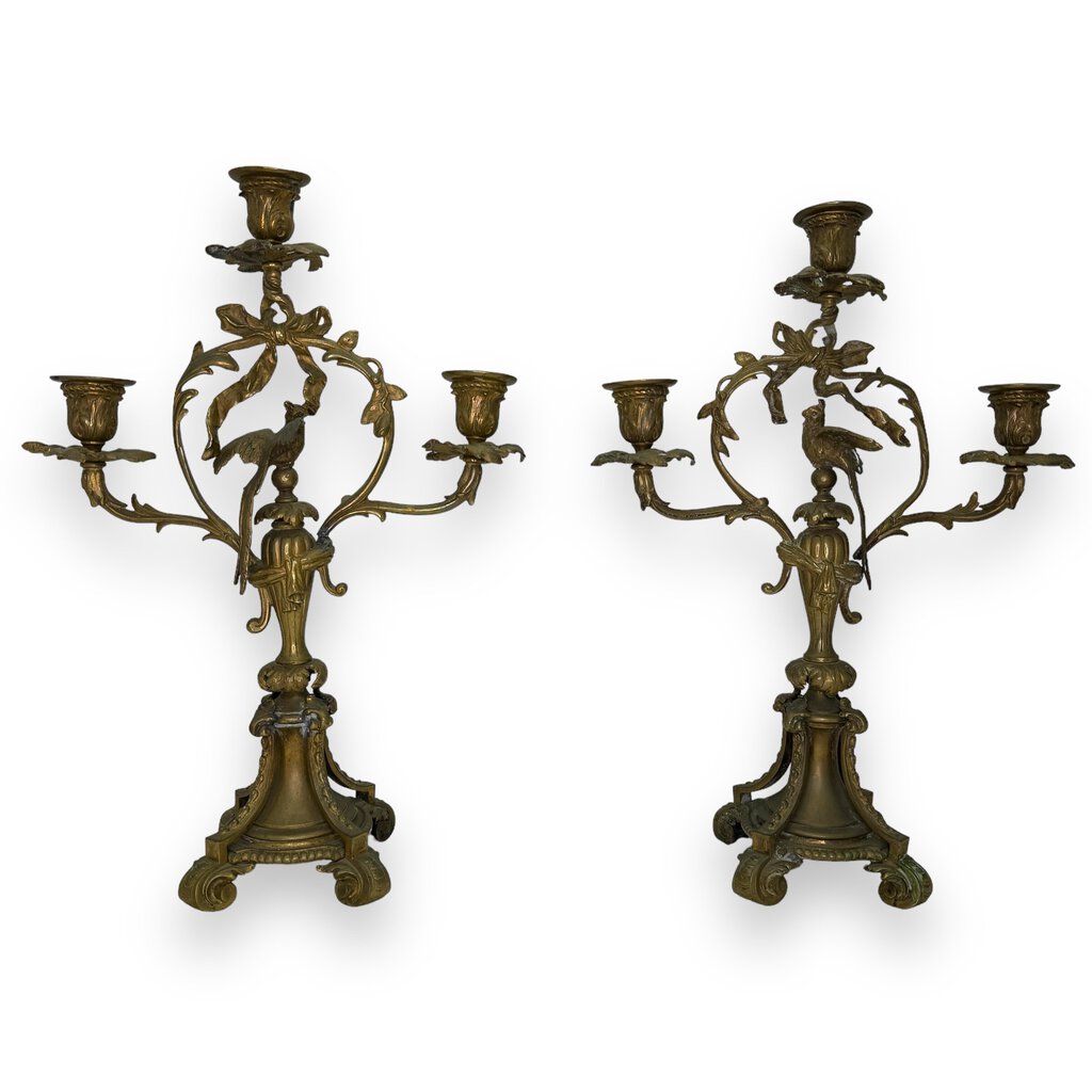 Pair of Antique Brass & Gold Bird Candelabra's 10"Lx 4"Wx14.5"L