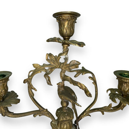 Pair of Antique Brass & Gold Bird Candelabra's 10"Lx 4"Wx14.5"L