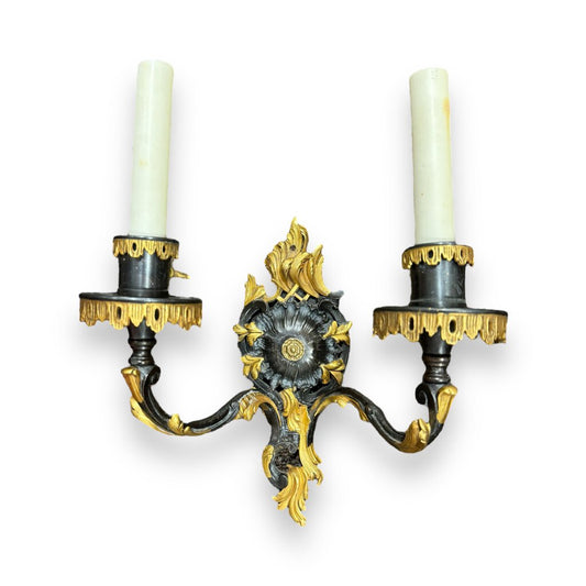 Pair of Louis XV Style American Caldwell Wall Sconces w/ Gold Gilt Bronze Detail c.1880 10Wx11H (retrofitted for electricity)