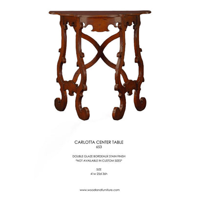 Carlotta Solid Wood Scrolled Console Table by: Woodland Furniture Idaho Falls, Idaho USA