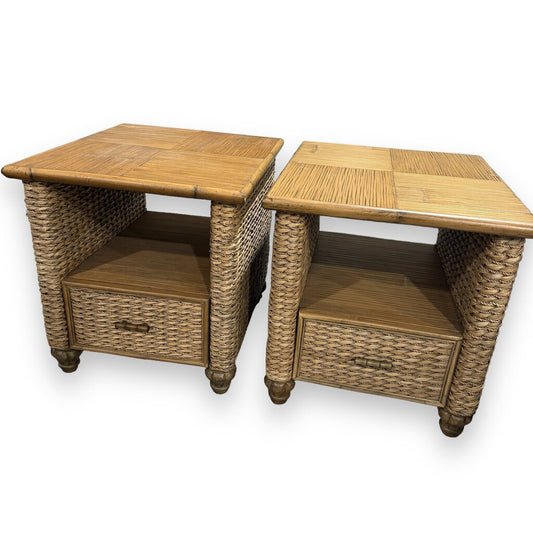 Bamboo & Seagrass Side Table w/ Drawer (Pair) by: Capris Furniture, Made in USA 24Lx28Wx25H