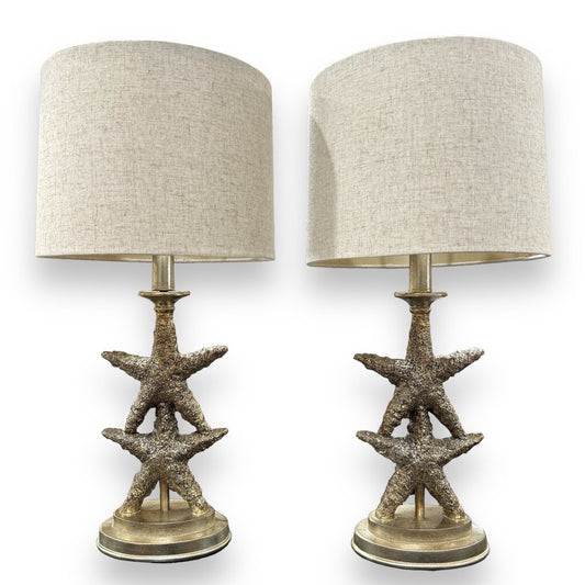 Pair of Starfish Lamps w/ Linen Shades 23" tall