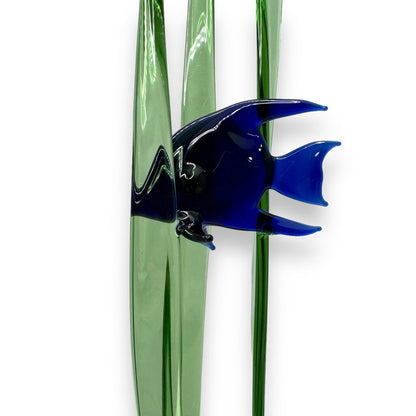 "Still Tropics 2" Single Cobalt Blue Tropical Fish in Three Blades of Seagrass 18" (PAIR AVAILABLE)