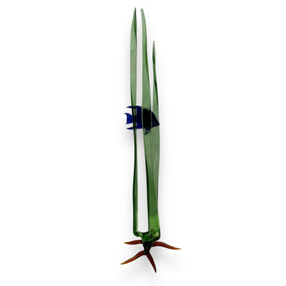 "Still Tropics 2" Single Cobalt Blue Tropical Fish in Three Blades of Seagrass 18" (PAIR AVAILABLE)