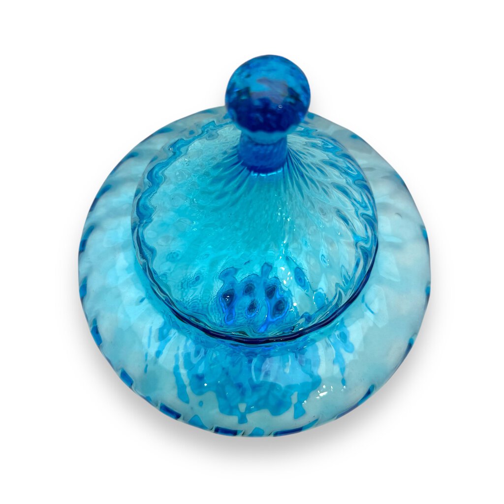 Handblown Vintage Footed Murano Aqua Blue Candy Dish 5Wx14H