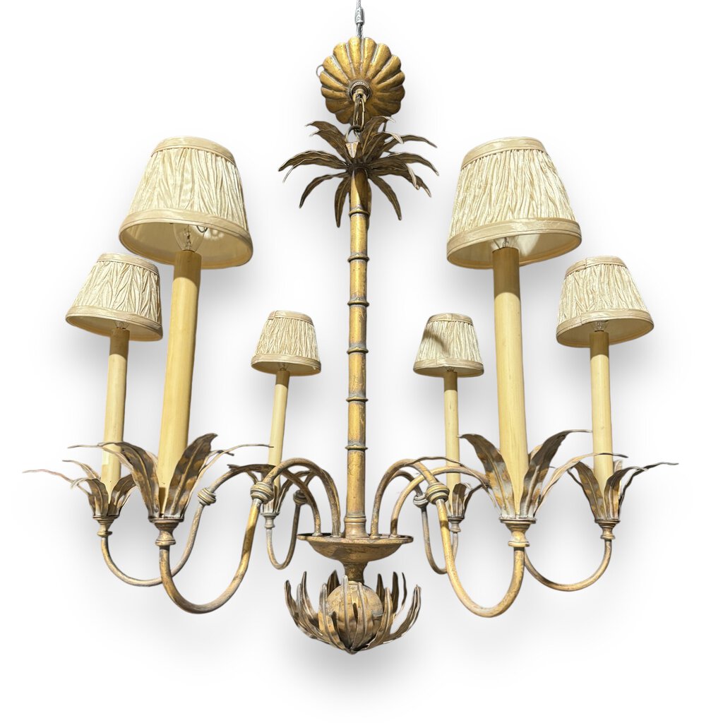 6 Light Gold Hollywood Regency Palm Tree Chandelier 29"