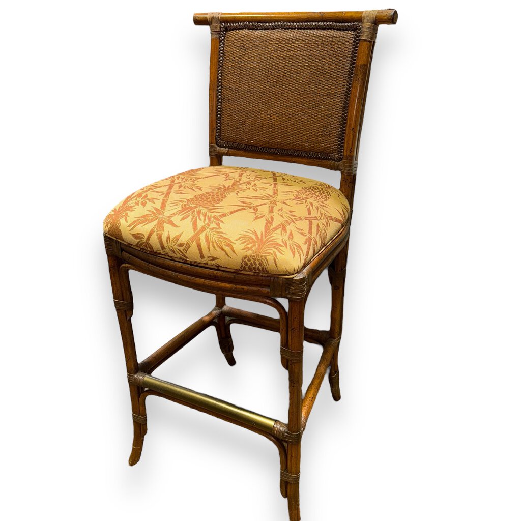 Rattan Bar Height Barstools w/ Tropical Upholstery (set of 4)
