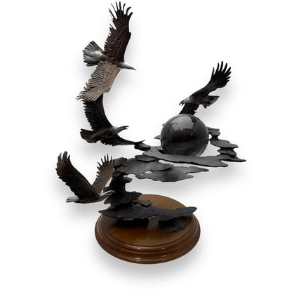 "Dawn of the Millennium" Bronze Eagle Sculpture w/ Crystal Sphere by: Ronald Van Ruyckevelt