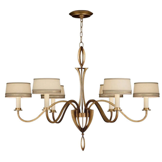 Staccato 6 Light Chandelier Toned Gold Leaf Finish w/ Cream Crosshatched Textured Linen Shades 786740-2ST New 43Wx31H