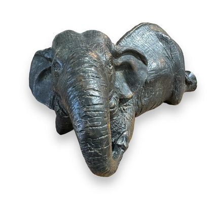 Vintage Maitland Smith Bronze Elephant Statue Kneeling Down w/ Leather Base 14Lx8Wx6H