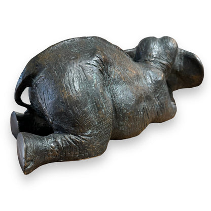 Vintage Maitland Smith Bronze Elephant Statue Kneeling Down w/ Leather Base 14Lx8Wx6H