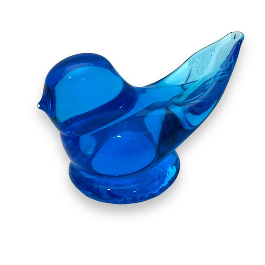 Vintage Blue Bird of Happiness Art Glass Signed by Leo Ward 1992 4Lx2Wx2H
