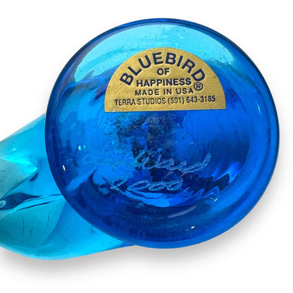 Vintage Blue Bird of Happiness Art Glass Signed by Leo Ward 1992 4Lx2Wx2H
