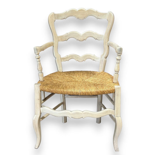 White Washed French Country Mahogany Chair w/ Rush Seating