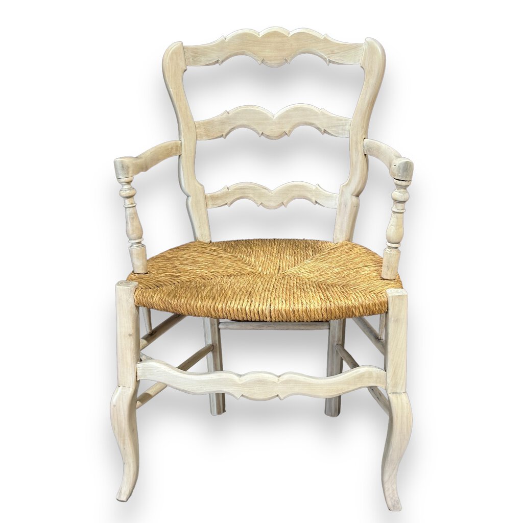White Washed French Country Mahogany Chair w/ Rush Seating