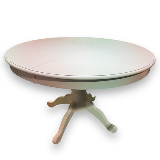 Pier1 Cottage White Distressed Wood 48" Round to 48"x68" Oval Pedestal Dining Table (1 leaf 20")