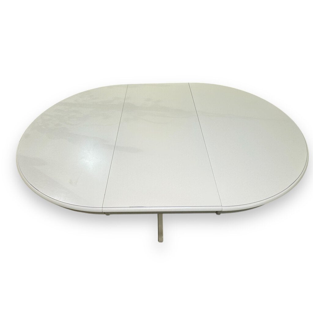 Pier1 Cottage White Distressed Wood 48" Round to 48"x68" Oval Pedestal Dining Table (1 leaf 20")