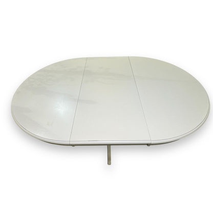 Pier1 Cottage White Distressed Wood 48" Round to 48"x68" Oval Pedestal Dining Table (1 leaf 20")