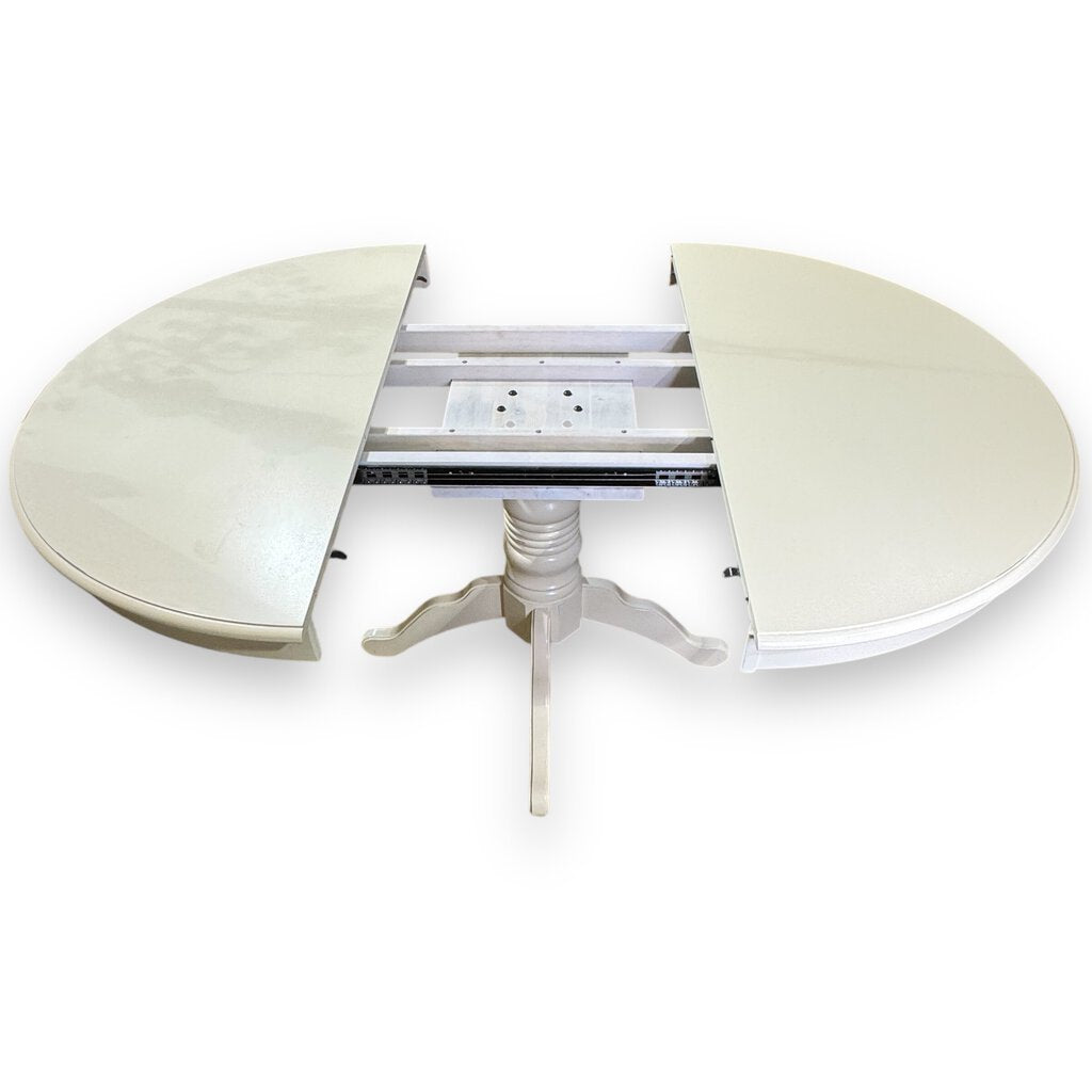 Pier1 Cottage White Distressed Wood 48" Round to 48"x68" Oval Pedestal Dining Table (1 leaf 20")