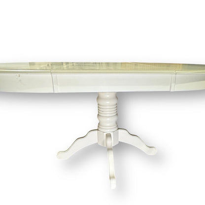 Pier1 Cottage White Distressed Wood 48" Round to 48"x68" Oval Pedestal Dining Table (1 leaf 20")