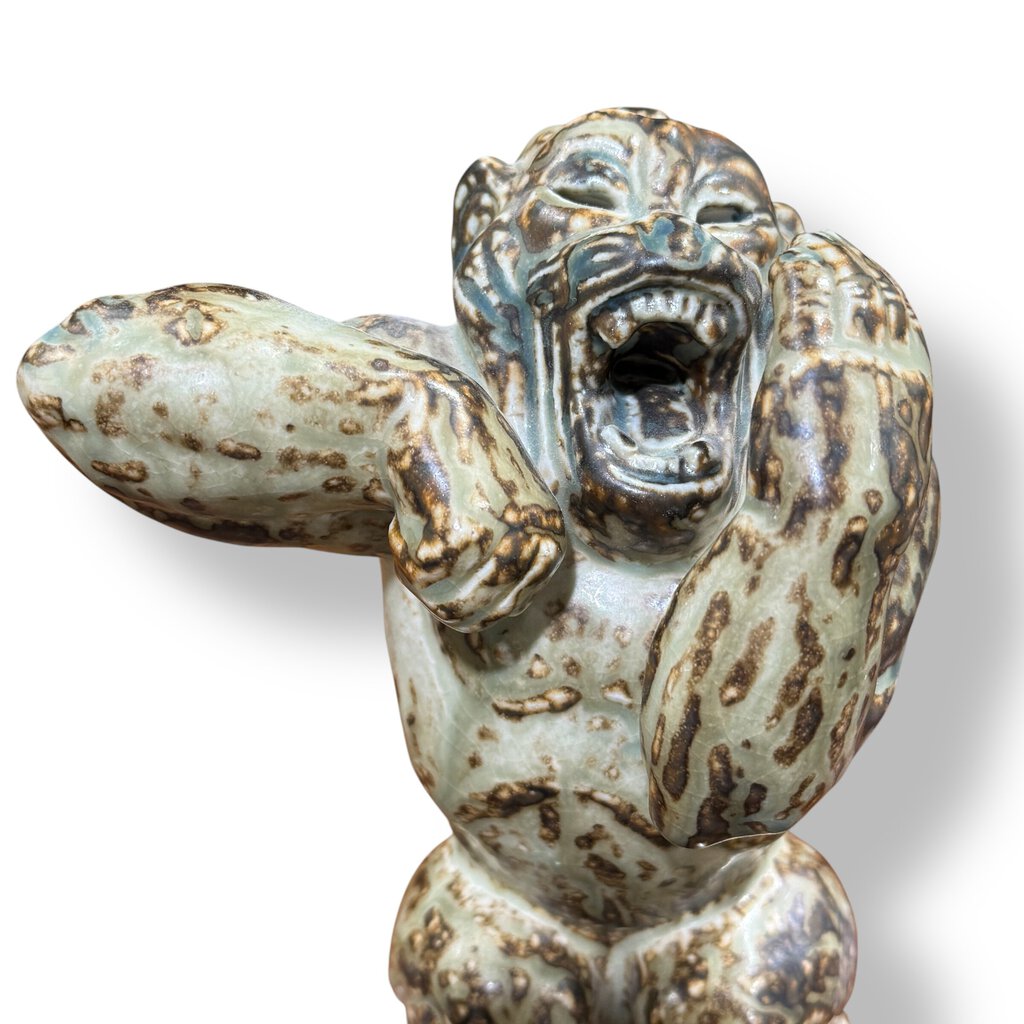 Rare Royal Copenhagen Baboon Sculpture in Sung Glaze "21632" by: Knud Kyhn, 1969 10" tall x 5.5" wide