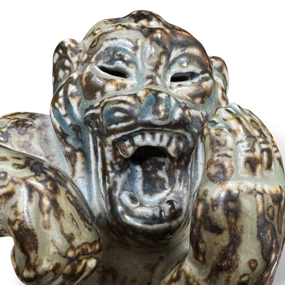 Rare Royal Copenhagen Baboon Sculpture in Sung Glaze "21632" by: Knud Kyhn, 1969 10" tall x 5.5" wide