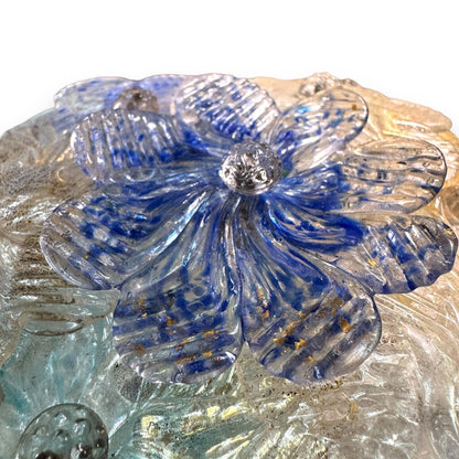 Midcentury Murano Barovier & Toso Flowers Shades, on Blown Glass Lamp Bases Infused w/ 24k Gold Fleck 11"Wx17"H (Lamps newly rewired for USA use)