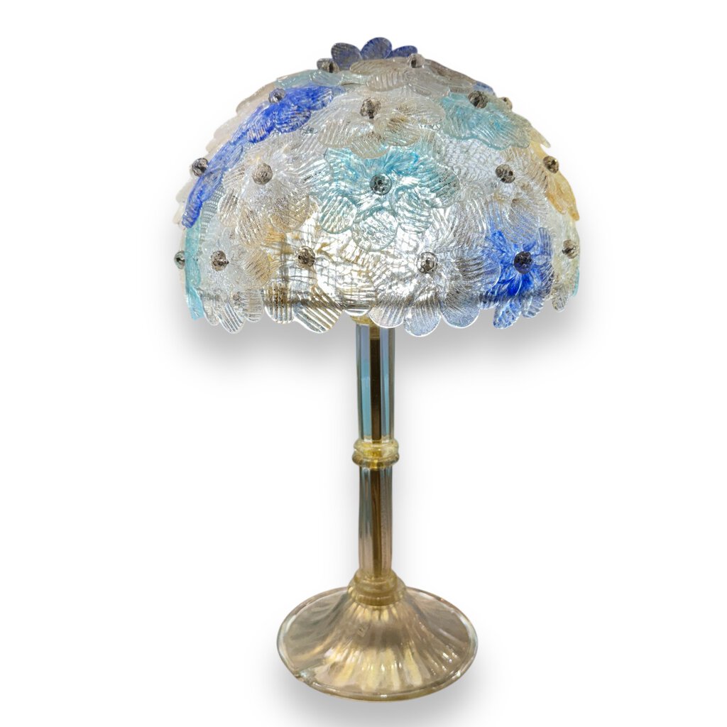 Midcentury Murano Barovier & Toso Flowers Shades, on Blown Glass Lamp Bases Infused w/ 24k Gold Fleck 11"Wx17"H (Lamps newly rewired for USA use)