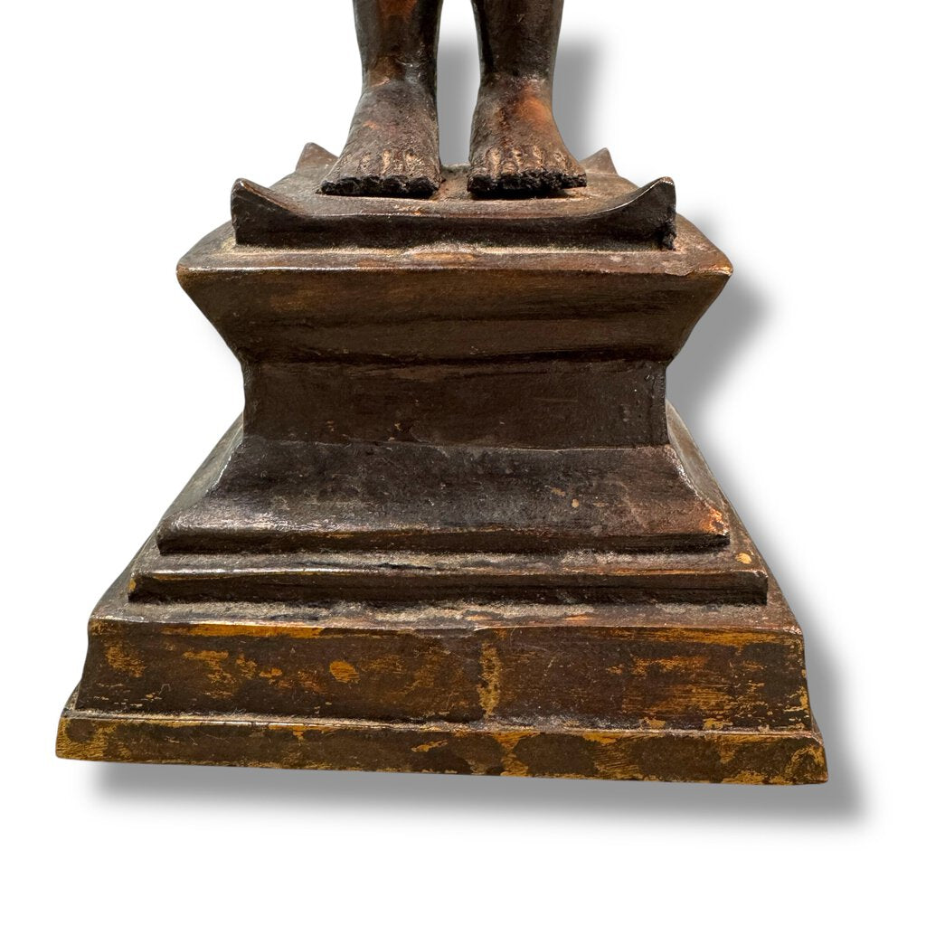 17th Century Thailand Ayutthaya Period Copper Alloy Crowned Buddha Standing on Pedestal 22.5" tall