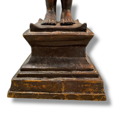 17th Century Thailand Ayutthaya Period Copper Alloy Crowned Buddha Standing on Pedestal 22.5" tall