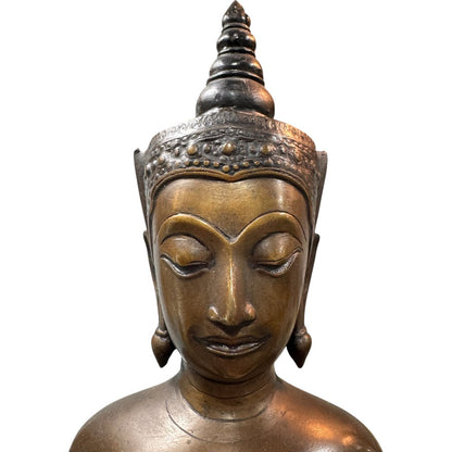 Exquisite Copper Alloy Crowned Buddha Standing on Pedestal- Thailand, Ayutthaya Period, 17th Century 22.5" tall