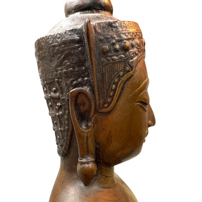 17th Century Thailand Ayutthaya Period Copper Alloy Crowned Buddha Standing on Pedestal 22.5" tall