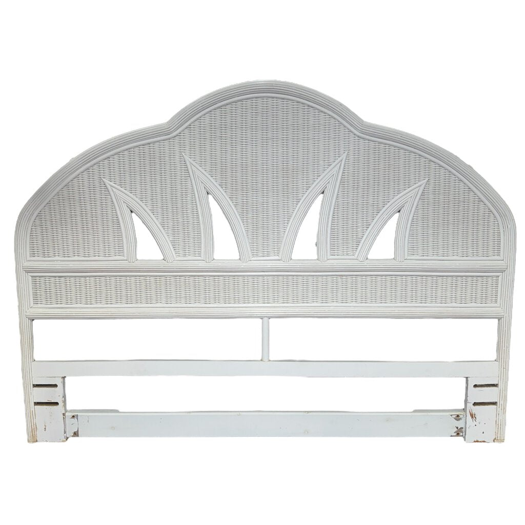 Vintage Boho Chic White Wicker Rattan Queen / Full Size Headboard (2 Available)