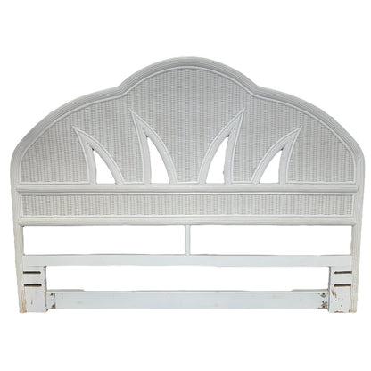 Vintage Boho Chic White Wicker Rattan Queen / Full Size Headboard (2 Available)