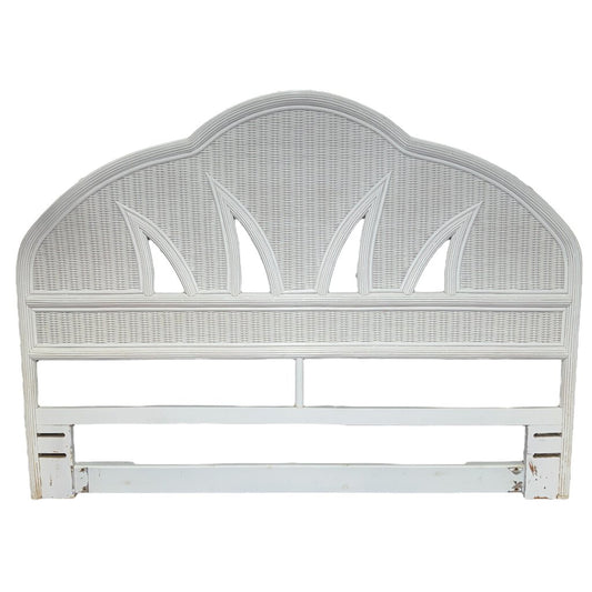Vintage Boho Chic White Wicker Rattan Queen / Full Size Headboard (2 Available)