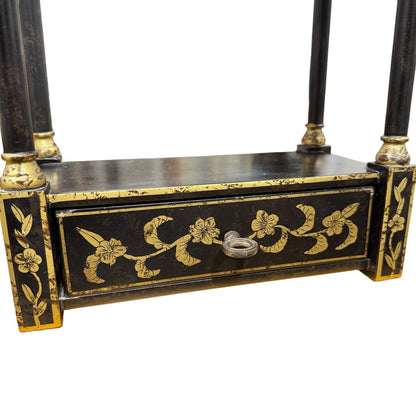 Vintage Hollywood Regency Chinoiserie Style Pagoda Black Lacquered Wood Decorative Shelves 13Lx7Wx36H Can be hung on wall.