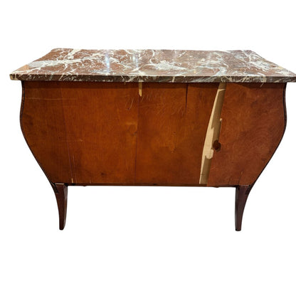 Antique French Louis XVI Style Mahogany Bombe Commode Chest with Marble Top 36Lx14Wx28H