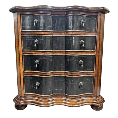 Ethan Allen Lucca Serpentine Nightstand Chest of Drawers w/ Crackle Black Lacquer Finish 34Lx17Wx34H