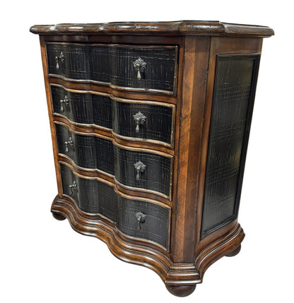 Ethan Allen Lucca Serpentine Nightstand Chest of Drawers w/ Crackle Black Lacquer Finish 34Lx17Wx34H