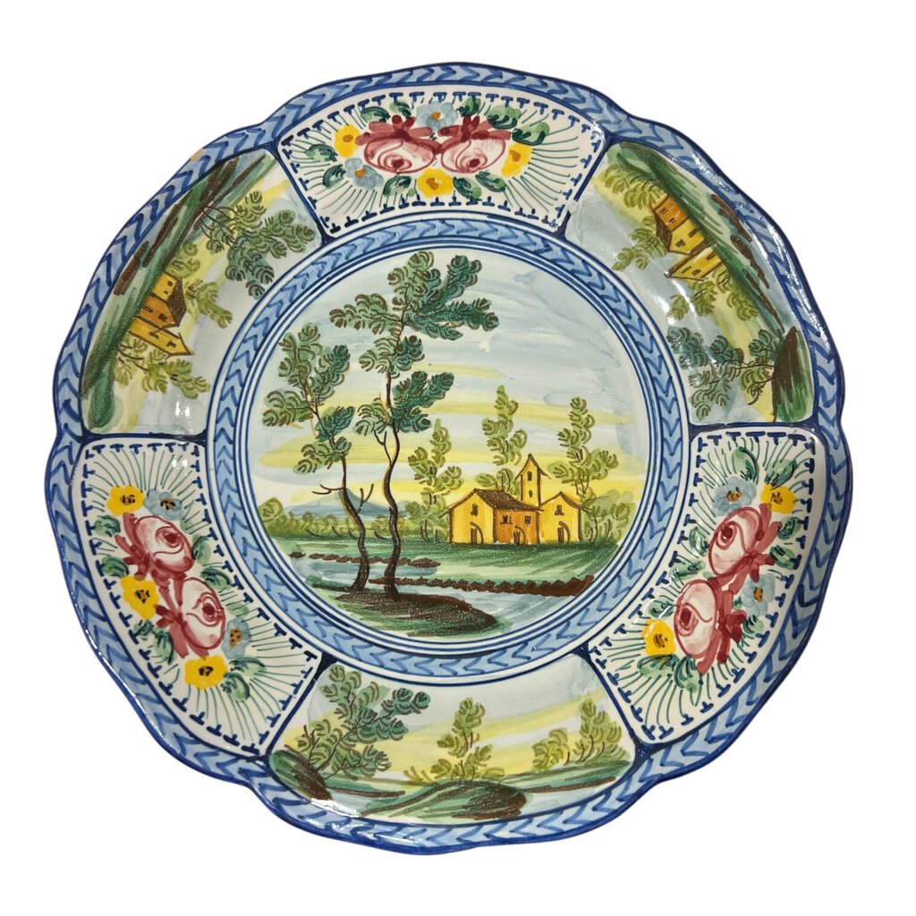 Vintage Italian Countryside Hand Painted Plate 9.5" Dia