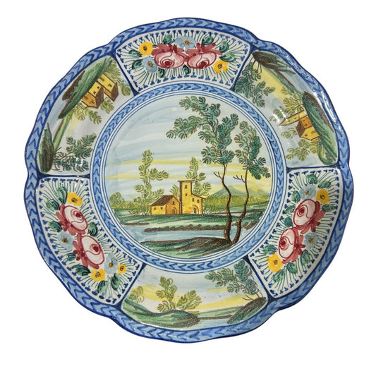 Vintage Italian Countryside Hand Painted Plate 9.5" Dia