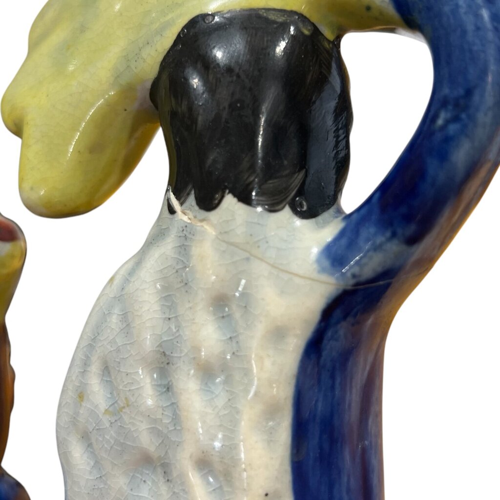 Antique Staffordshire Porcelain Man and Woman Figurine (As is) 9"H X 5"L X 2.5"W