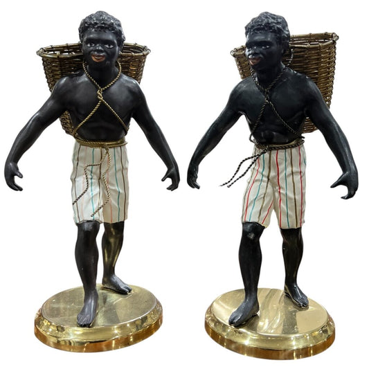 Pair of 14" Petites Choses Blackamoor Nubian Men w/ Baskets