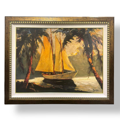 Sailboat "SANTA BARBARA" Large Embellished Giclee on Canvas by: Frederick Pawla 60Lx48H