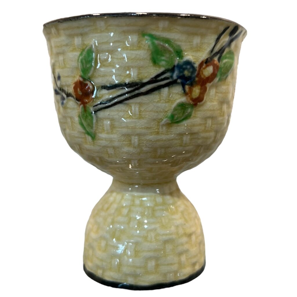 Hand Painted in Japan Basketweave Pottery Hotta Yu Shoten Double Egg Cup 3.5 H x 3D
