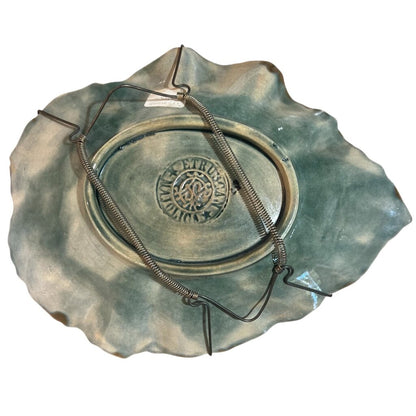 Antique French Majolica Green Leaf Plate 8.5Lx7W