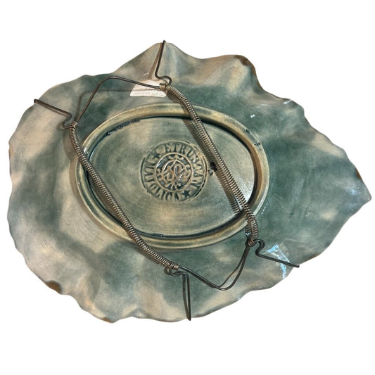 Antique French Majolica Green Leaf Plate 8.5Lx7W